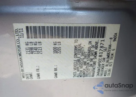 2012 Nissan Maxima 3.5 S from USA, damaged, VIN 1N4AA5AP3CC817871